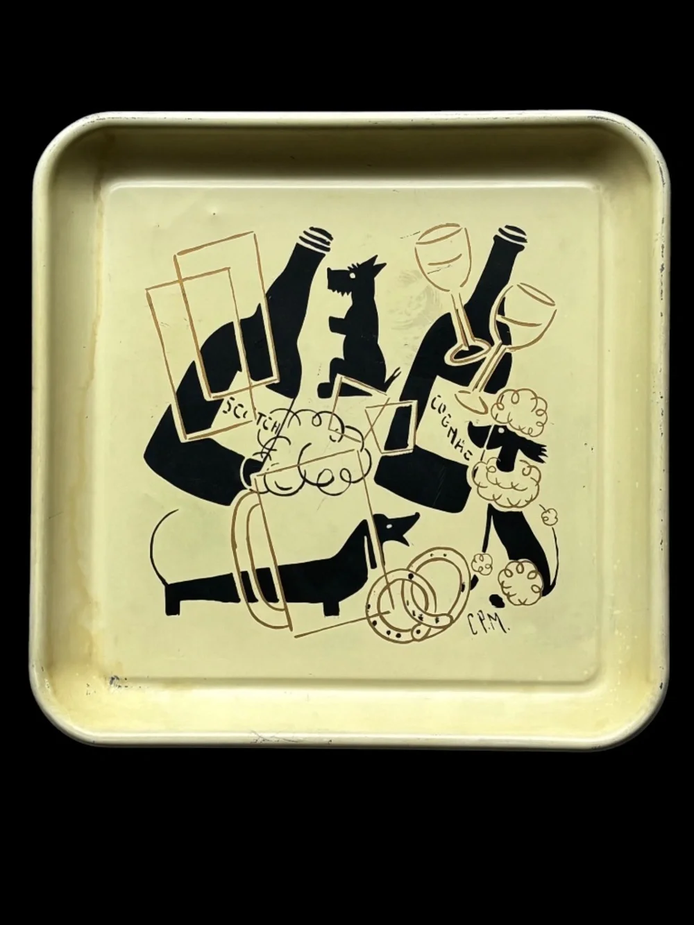Vintage 1950s Cymetal Cocktail Serving Tray - Mid Century Modern Barware Kitsch